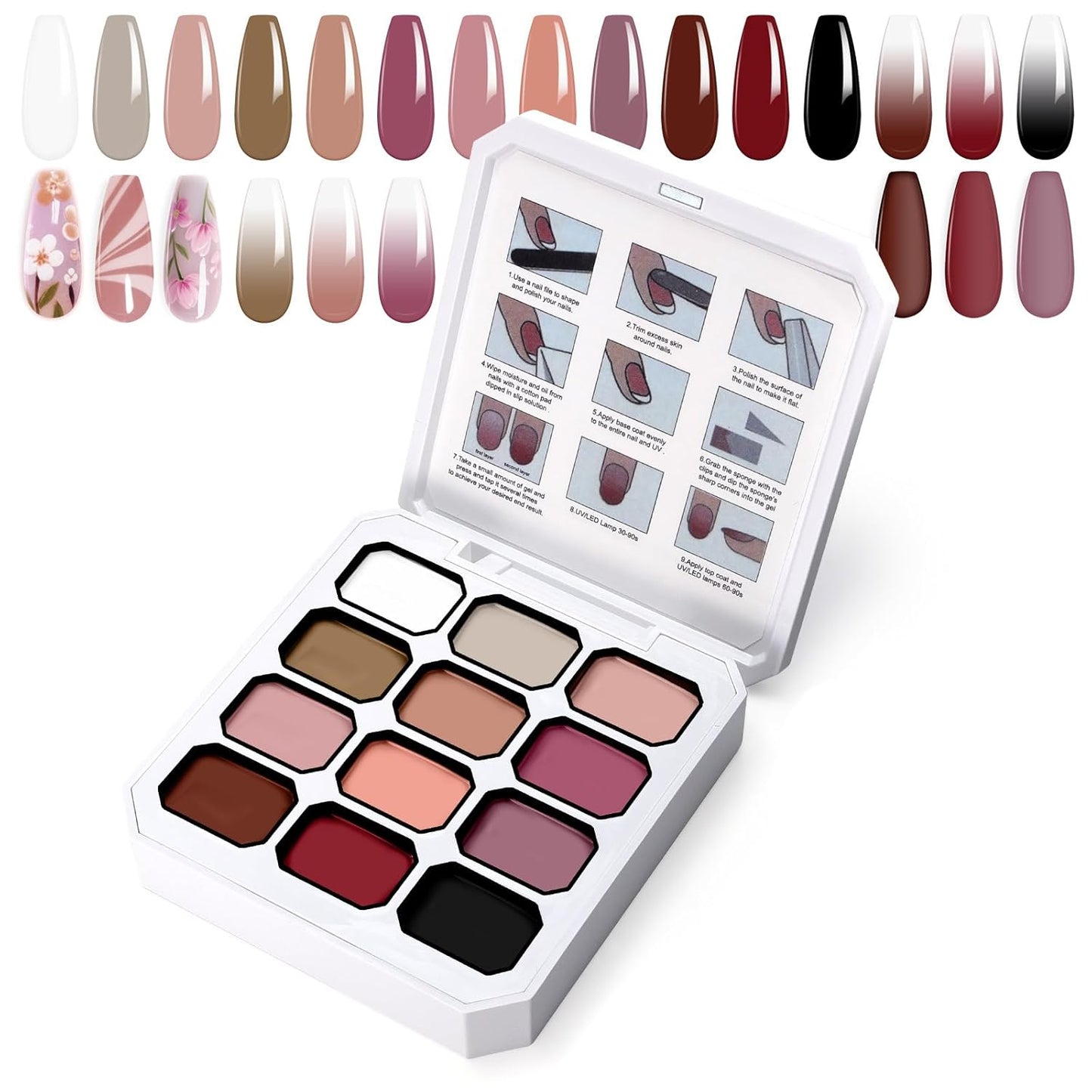 Gradient Painting Gel, 12 Colors Ombre Nail Polish for Pigmented Pat Painting Gel French Manicure No-wipe Soak of UV DIY Art Home Salon Palette Palette Velvet Sonnet