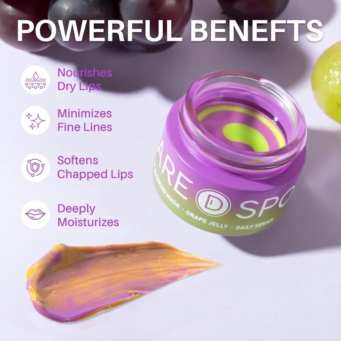 Lip Mask, Hydrating Overnight Lip Sleeping Mask, Lip Moisturizer for Dry Cracked Lips Care, Dual-Color Korean Lips Balm with Vitamin C and Shea Butter for Nourishing and Softening Lips - Grape