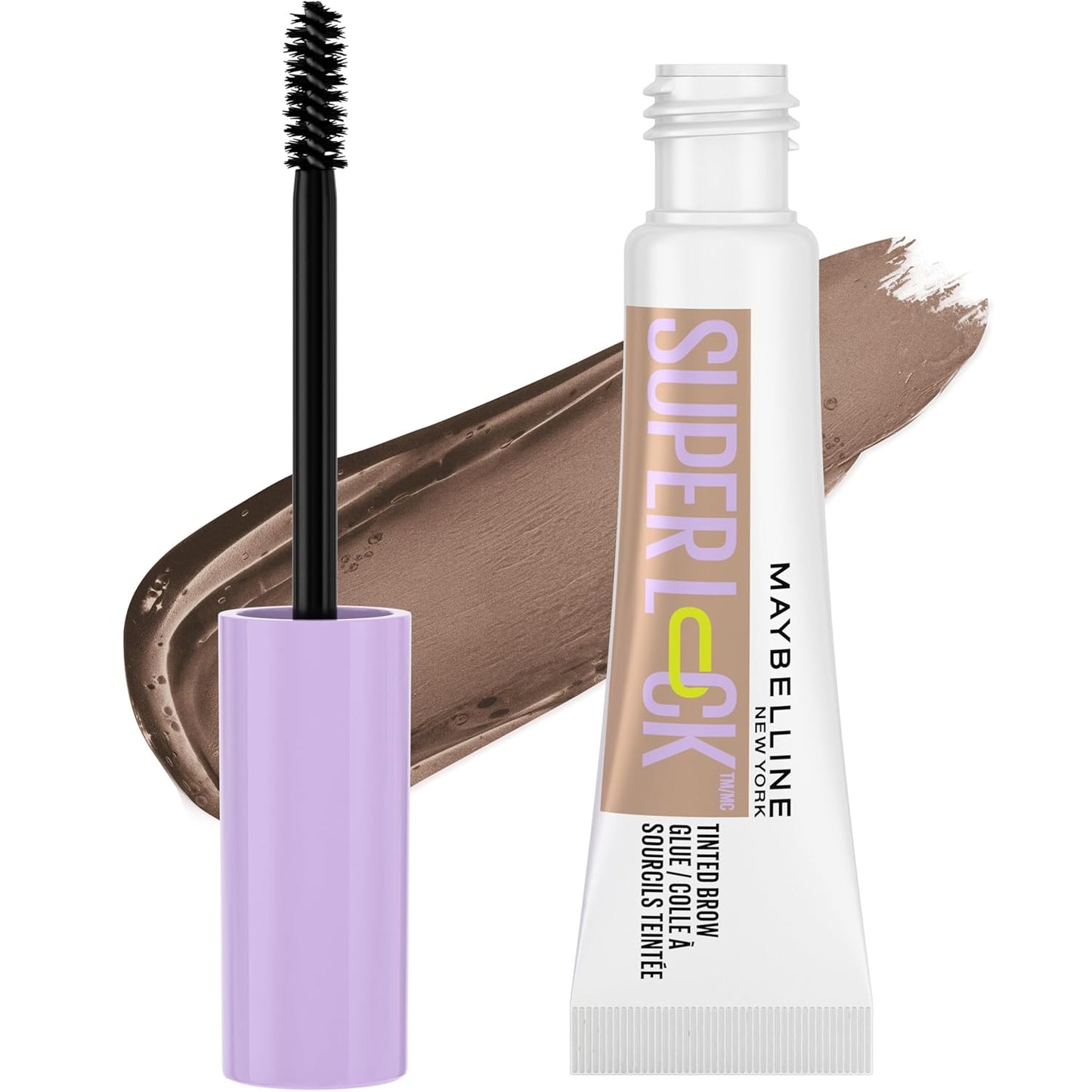 Maybelline Super Lock Brow Glue Eyebrow Gel, Lightweight and Waterproof Tinted Brow Gel For Up To 24HR Hold, Taupe, 1 Count