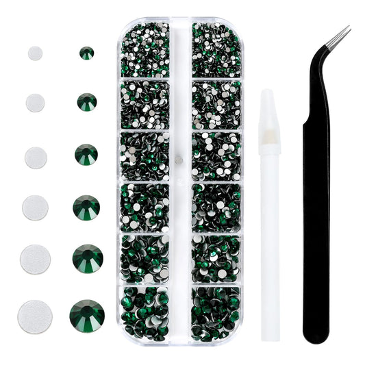 4240Pcs Malachite Green Flatback Rhinestones 6 Sizes Crystal Diamonds for Nail Art Crafts Clothes