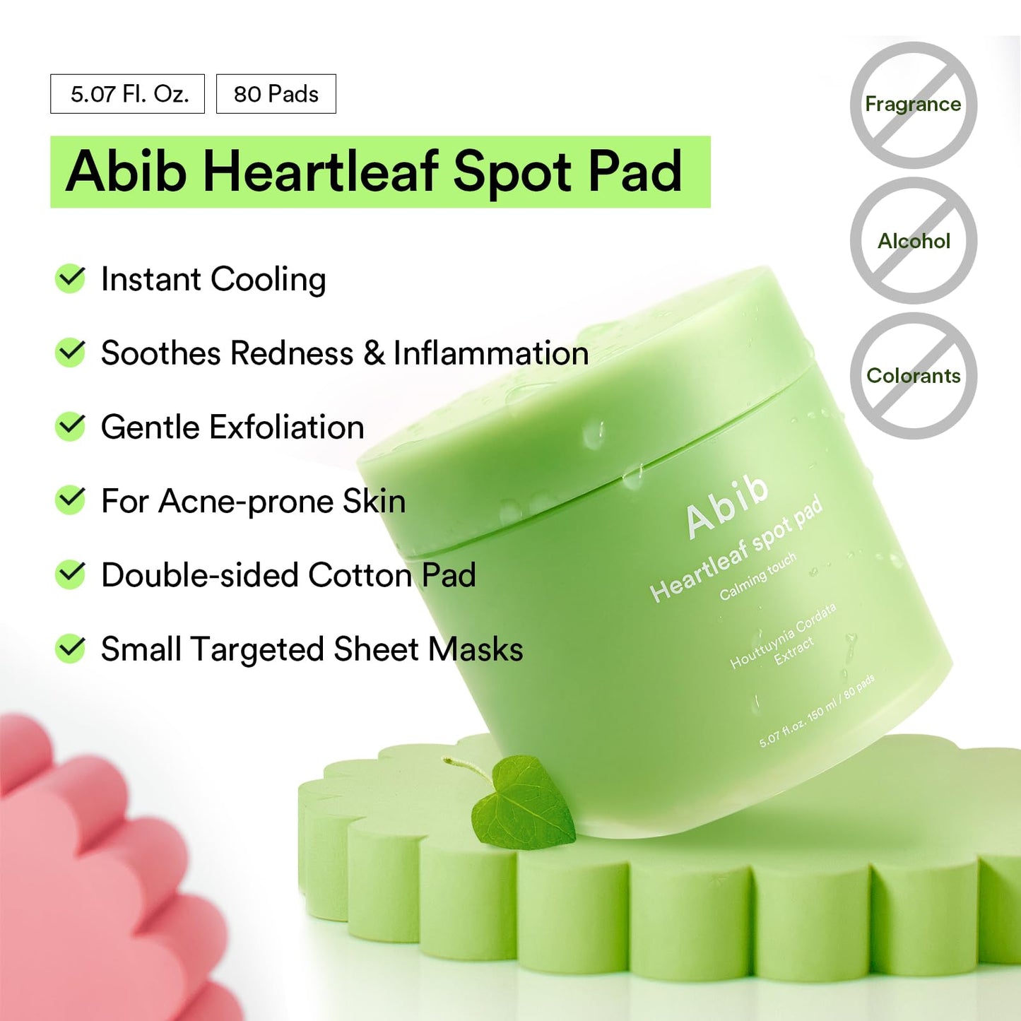 Abib Heartleaf Spot Pad Calming Touch 80pads 5.07 fl.oz. | Korean Acne Soothing Toner Pads for