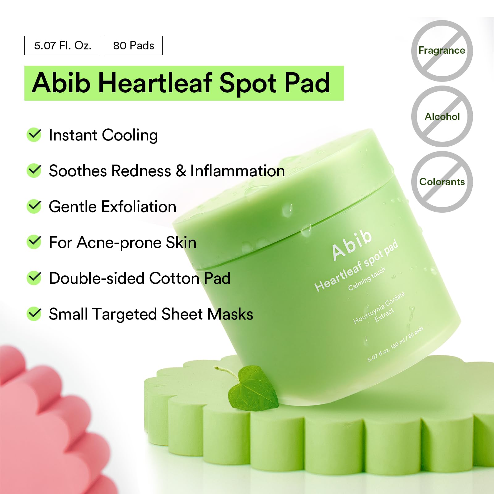 Abib Heartleaf Spot Pad Calming Touch 80pads 5.07 fl.oz. | Korean Acne Soothing Toner Pads for