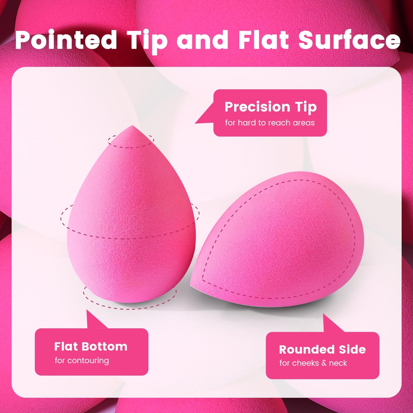 BEAKEY Makeup Sponges 5 Pack, Rose Pink Beauty Sponge for Foundation