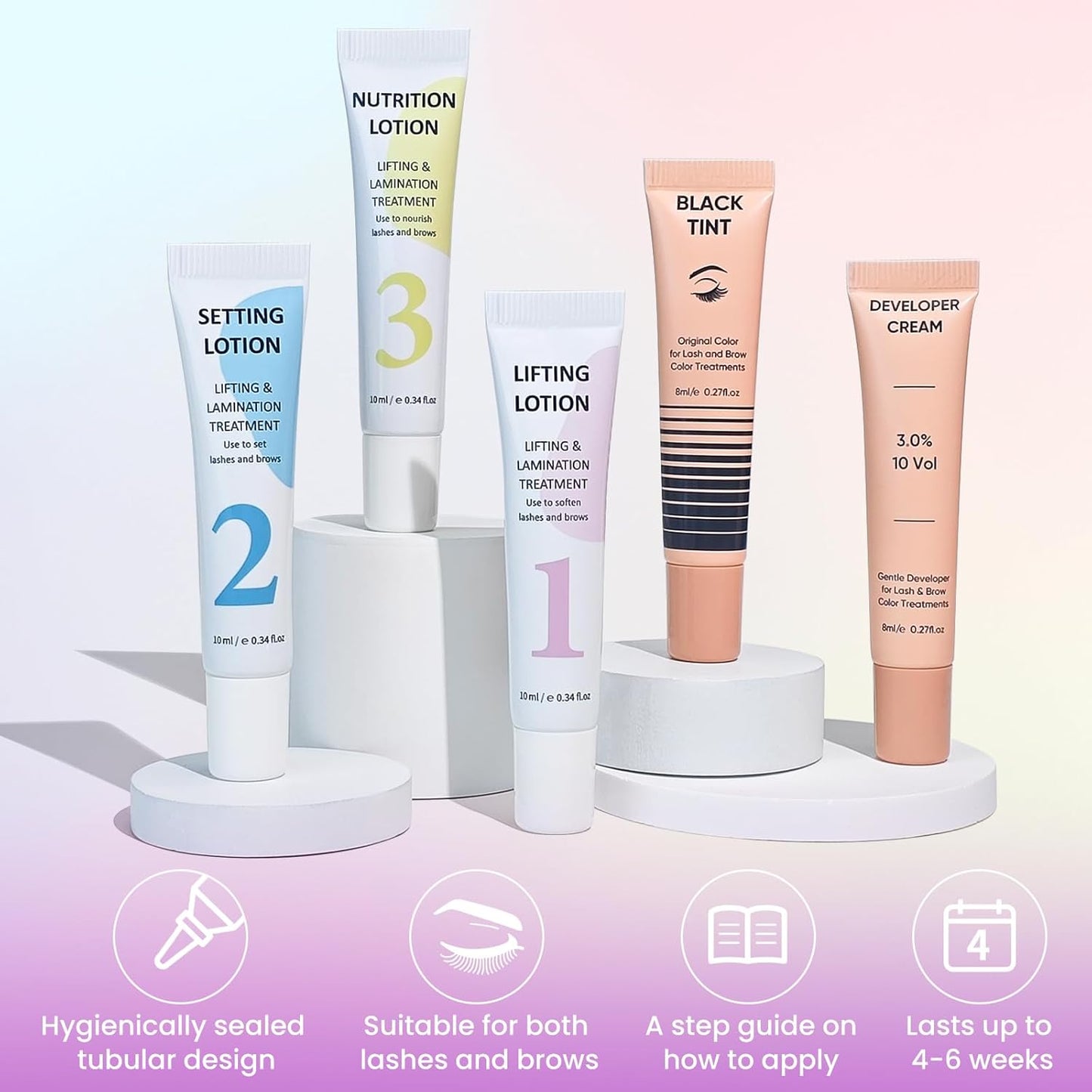 PERMANIA Lash Lift and Black Kit, Full Tube Design Brow Lamination Kit Salon Grade Instant Curling & Coloring With Detailed Instruction