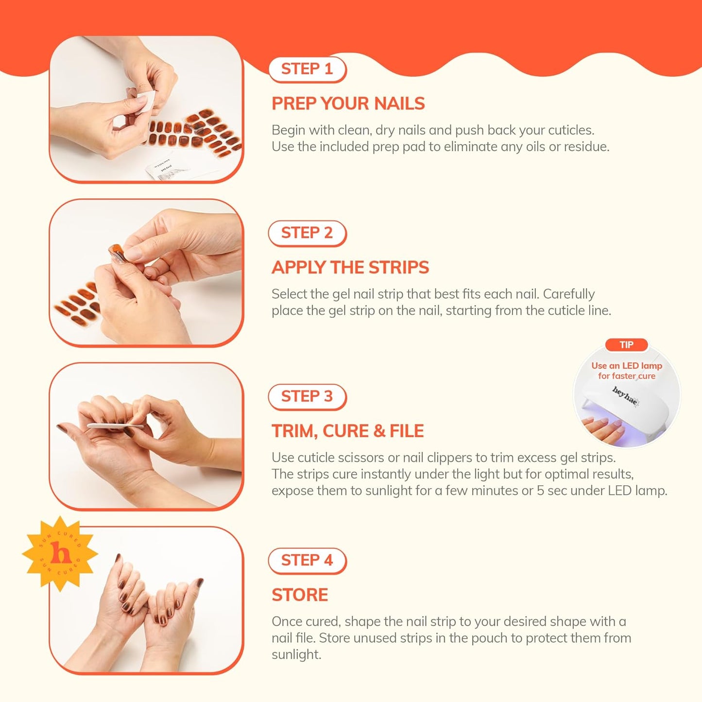 Semi Cured Gel Nail Strips | No LED Lamp Needed | Ombre, Neutral, Spring | Easy Apply & Remove, Salon Quality |Includes 28 Strips, 1 Prep Pads, Nail File & Wooden stick- Hey, Sleepover Tonight?