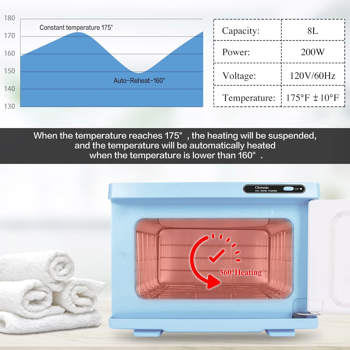 Towel Warmer,Towel Steamer for Facial, Professional Spa Hot Towel Warmer 8L, Small Towel Warmer Cabinet, Towel Warmer for Facial caddy for Salon,Spa, Massage Use(*blue)