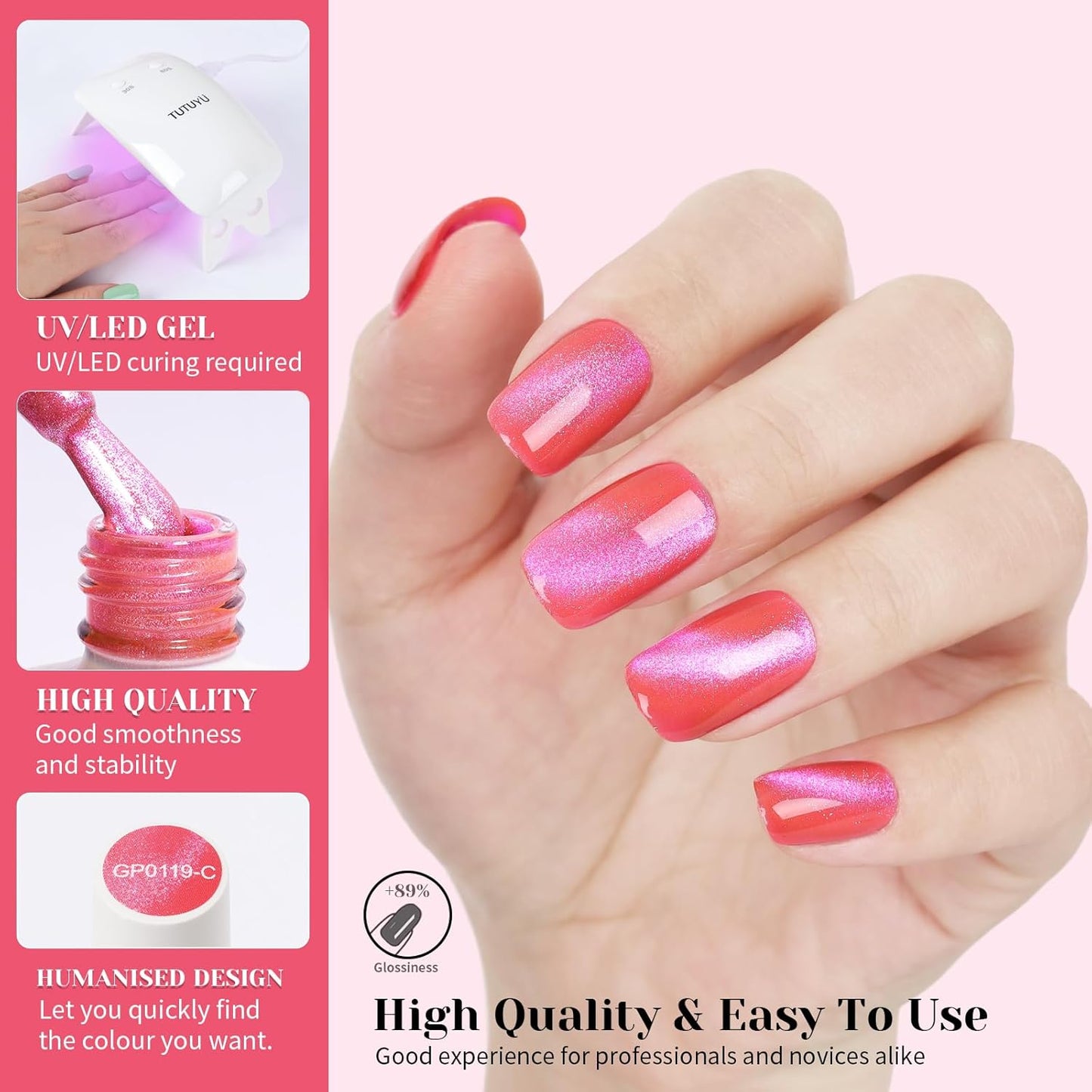 Neon Pink Cat Eye Gel Nail Polish - Perfect for DIY at Home & Ideal Gift for Nail Art Lovers!