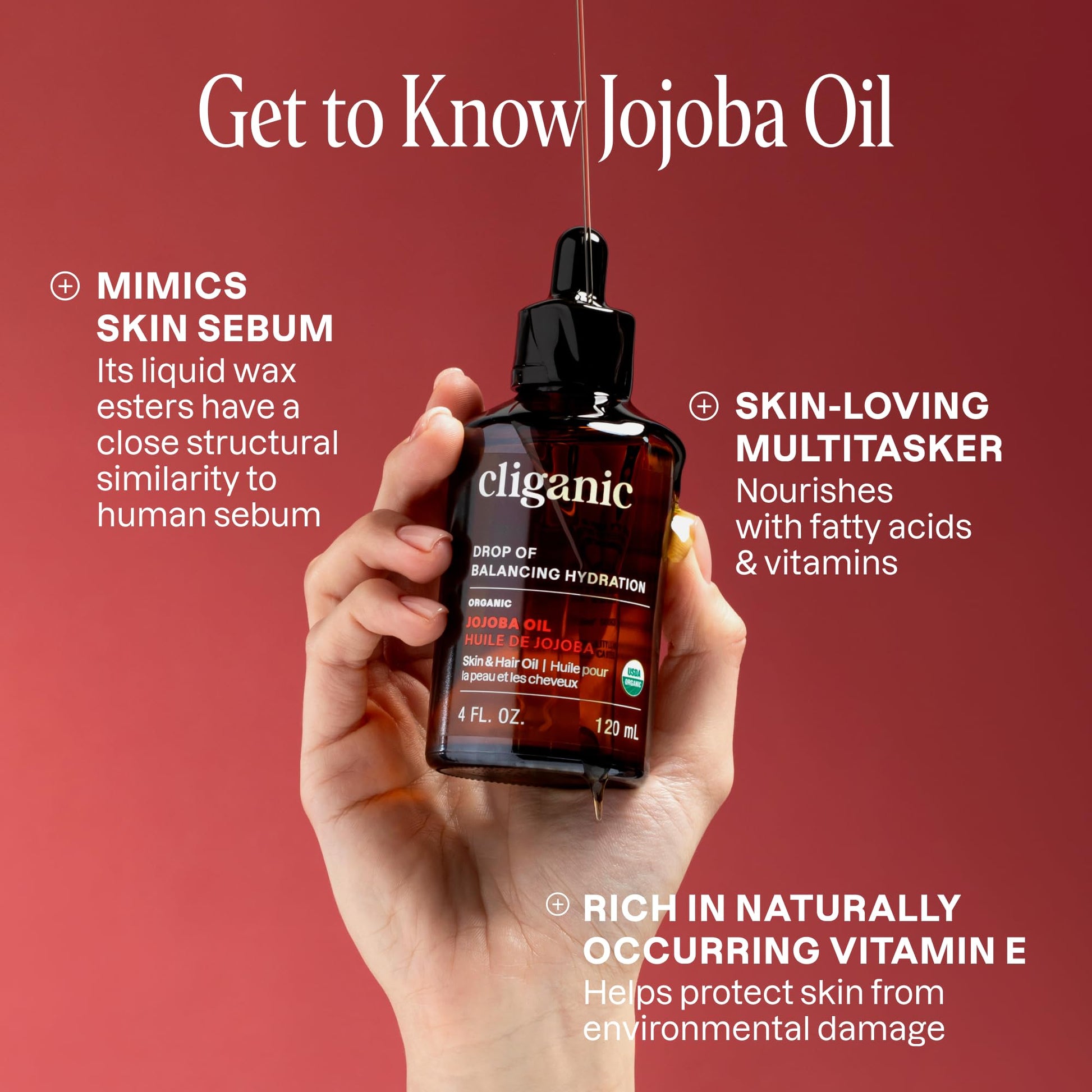 Cliganic Organic Jojoba Oil, 100% Pure (8oz) | Moisturizing for Face, Hair, Skin & Nails | Natural