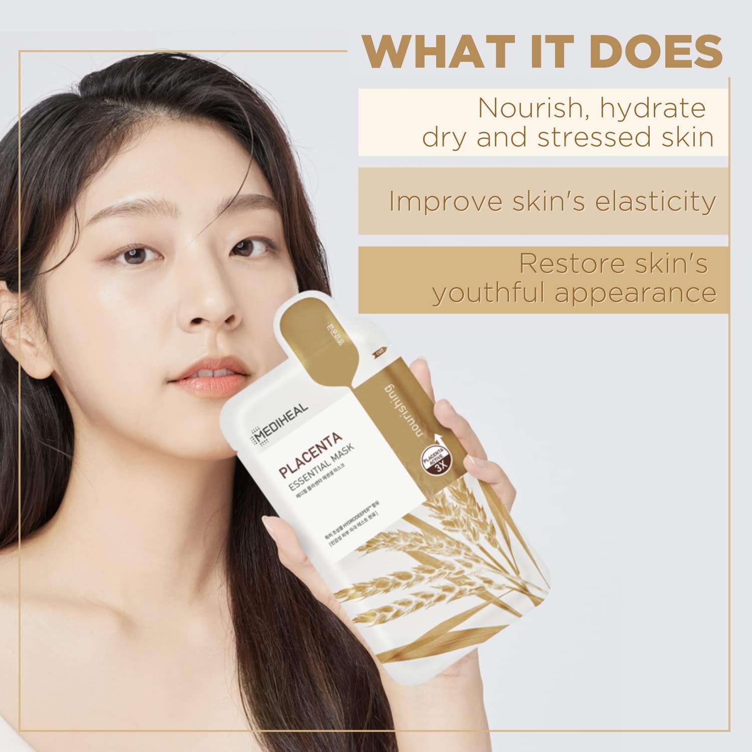 Mediheal Best Korean Sheet Mask - Placenta Essential Face Mask 10 Sheets For Anti-aging, Korean