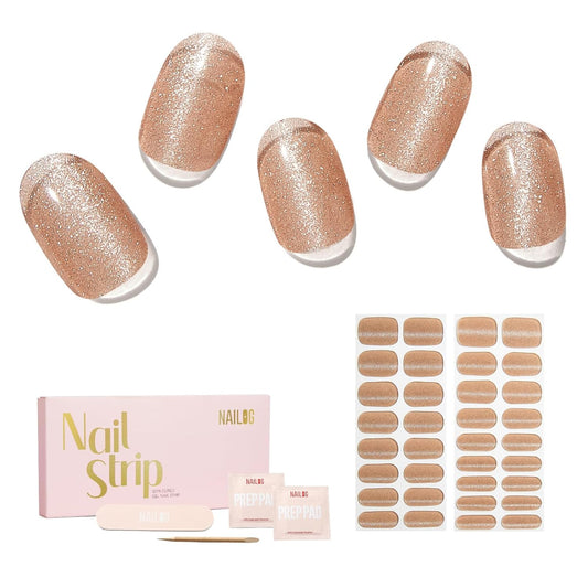 NAILOG Semi Cured Gel Nail Strips - 34 pcs | Buy 2 Get 1 UV Lamp | Long Lasting Nail Polish Sticker