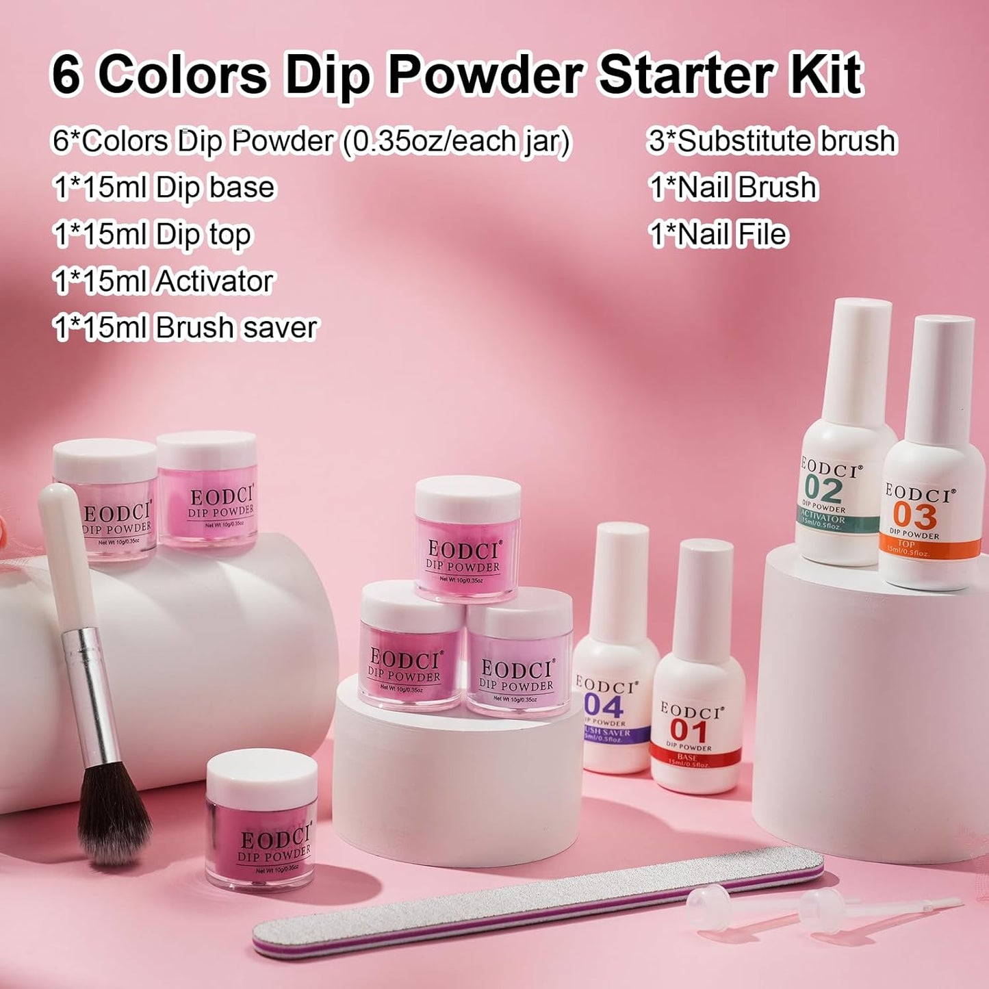 Dip Powder Nail Set, 6 Colors Hot Pink Series 12 Pcs Dipping Powder Kit With Base & Top Coat/Activator/Brush Saver,Nail Art Dip Manicure Kits Odor-Free&Long-Lasting, No Needed Nail Lamp Curing