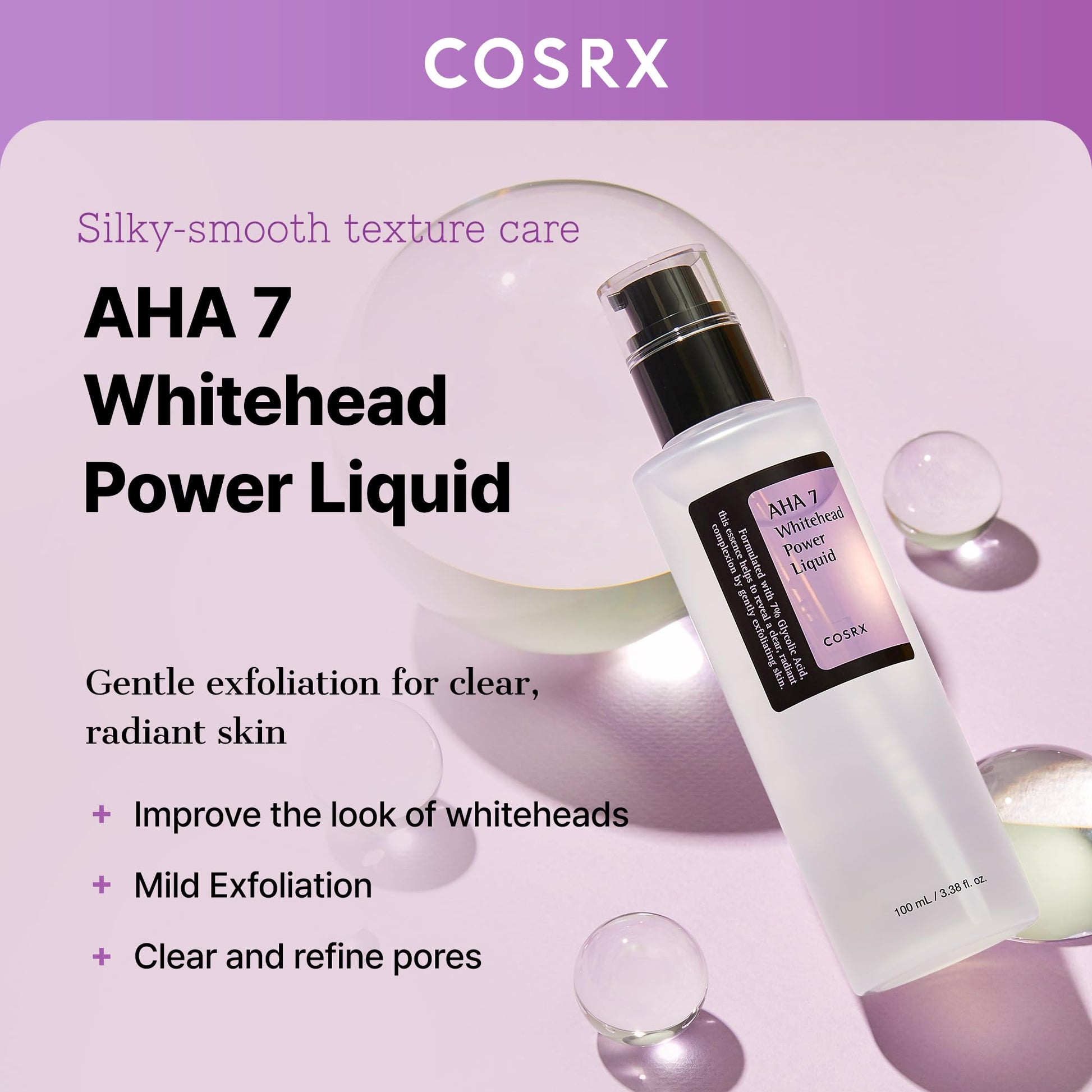 COSRX 7% Glycolic Acid Whitehead Removing AHA Exfoliant, 3.38 fl.oz