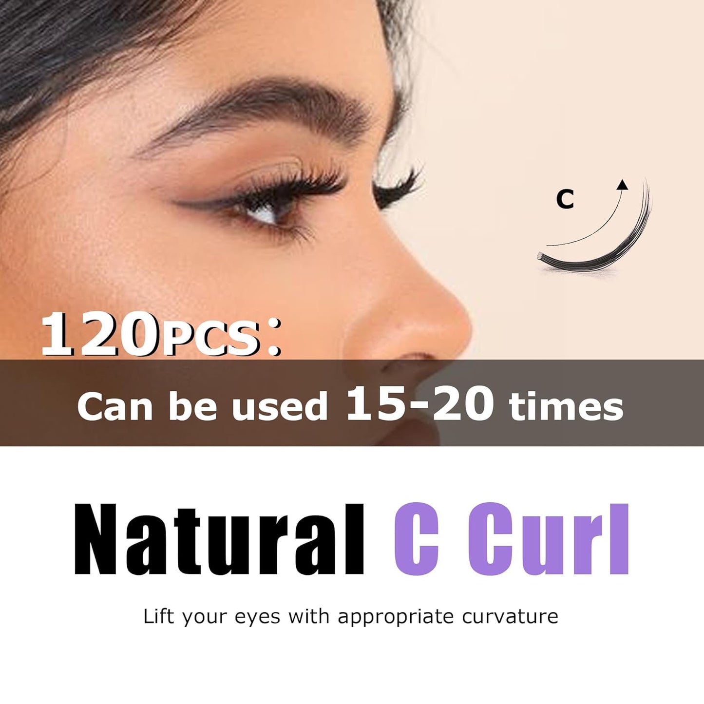 GAQQI Lash Clusters, GQ19 False Eyelashes DIY Lash Extensions C Curl Cluster Lashes 120PCS 12MM Only, Natural and Wispy Individual Lash Wisps (GQ19,12mm,C Curl )