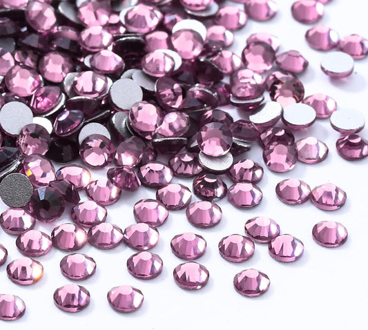 Light Amethyst Flatback Rhinestones, Glass Rhinestones for Nail Art and Craft, Glue Fix, Loose