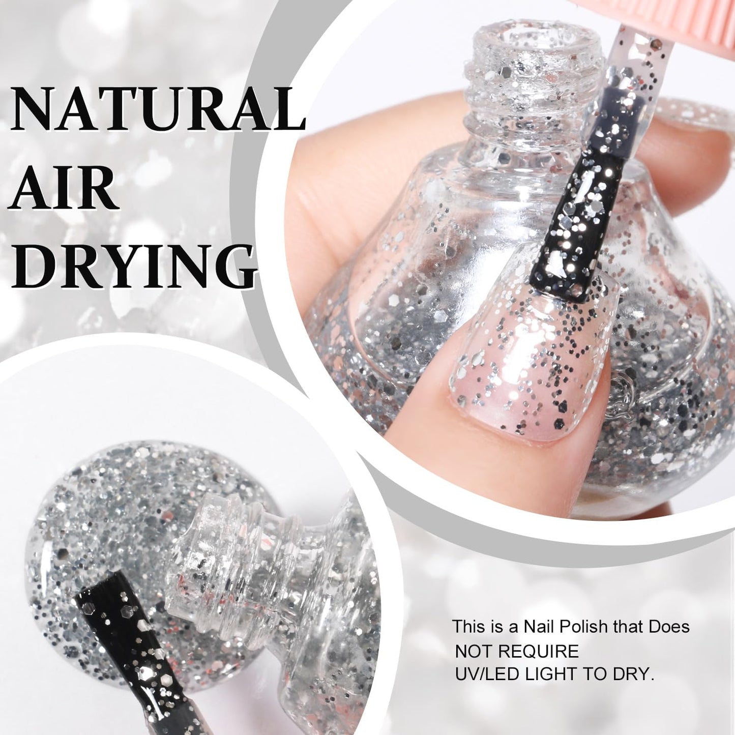 Major Dijit Quick Dry Nail Polish Clear Silver Summer Nail Lacquer for Nail Art Regular Nail Polish 0.41 fl oz.