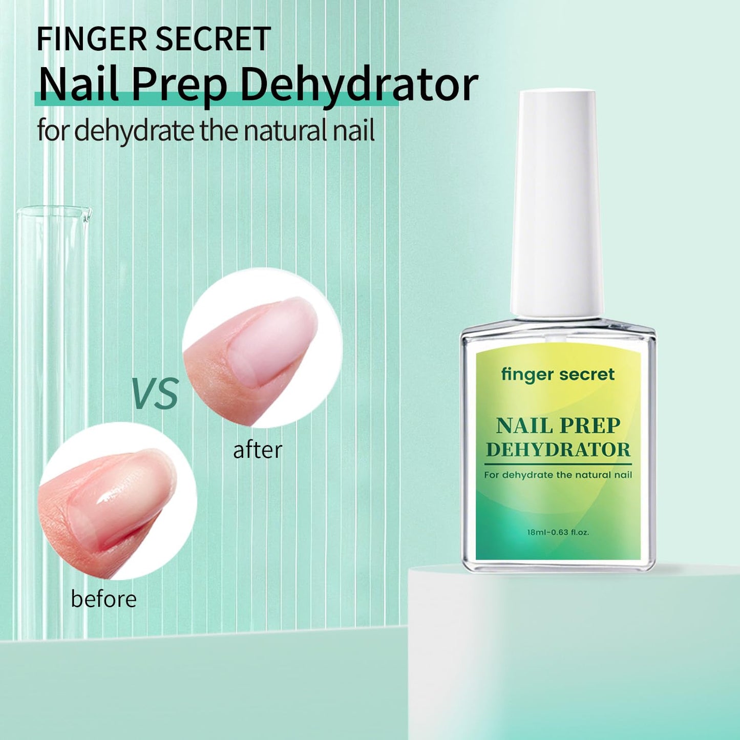 FINGER SECRET Nail Prep Dehydrator, 18ml Nail Dehydrator for Natural Nails Increasing Adhesion Bonder Non-Acid for Acrylic Powders & UV Gel Press on Acrylic Tips