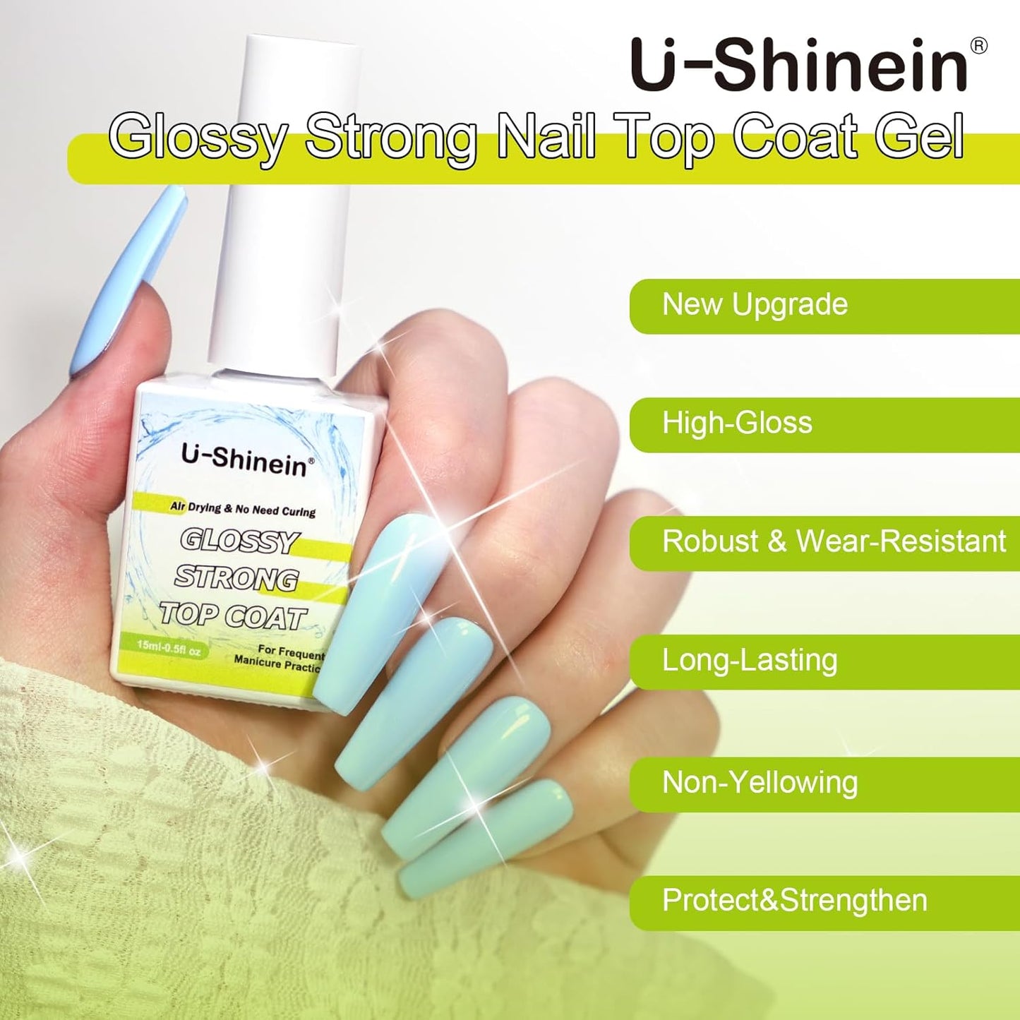 Glossy Strong Nail Top Coat Gel, Protective Supper Shiny Long-lasting No-Scratches Not Easy to Stain Colours, New Technology Nail Manicure Soak Off Nail UV/LED Lamp DIY Nail Art