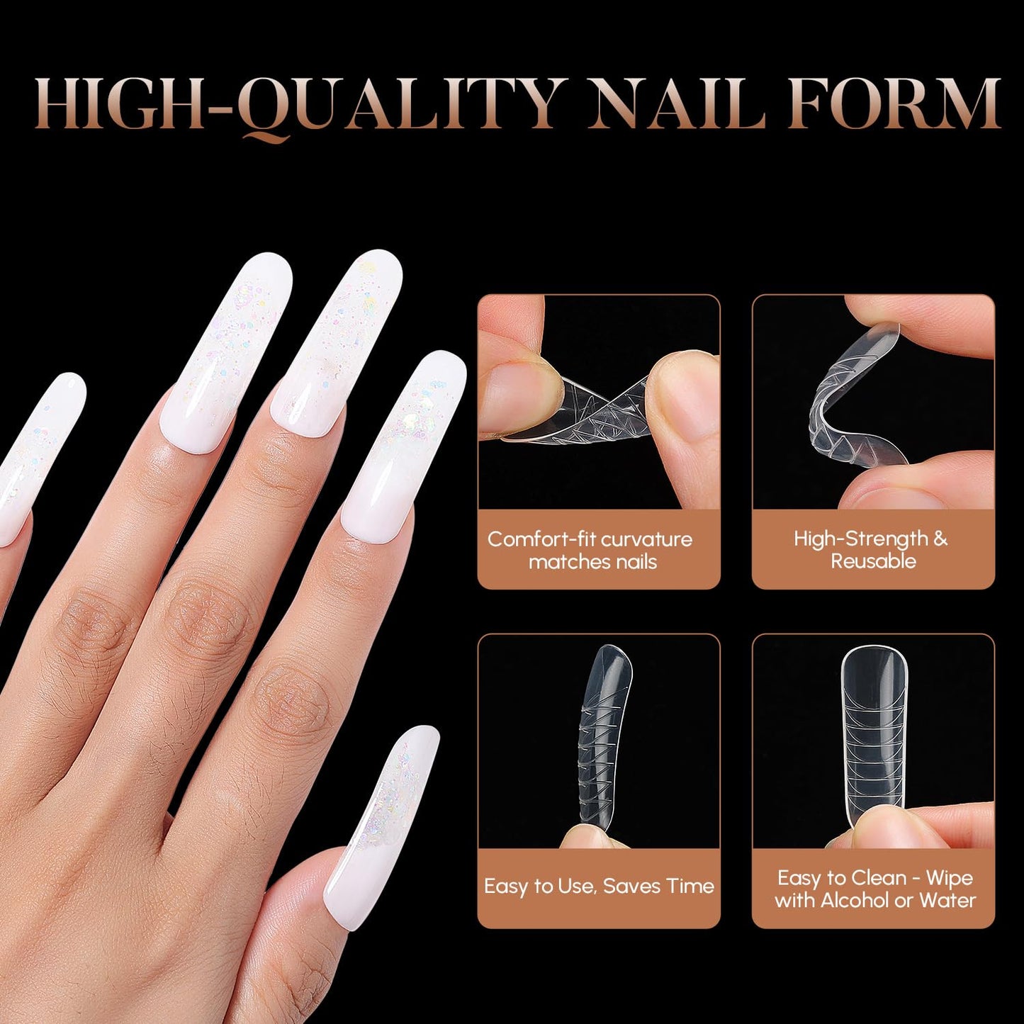 Poly Extension Gel Dual Nail Forms, 120pcs Nail Molds for Builder Extension, 5 Style 12 Size Dual Forms for Gel Nail Tips Nail Art Design Salon DIY Kit 2