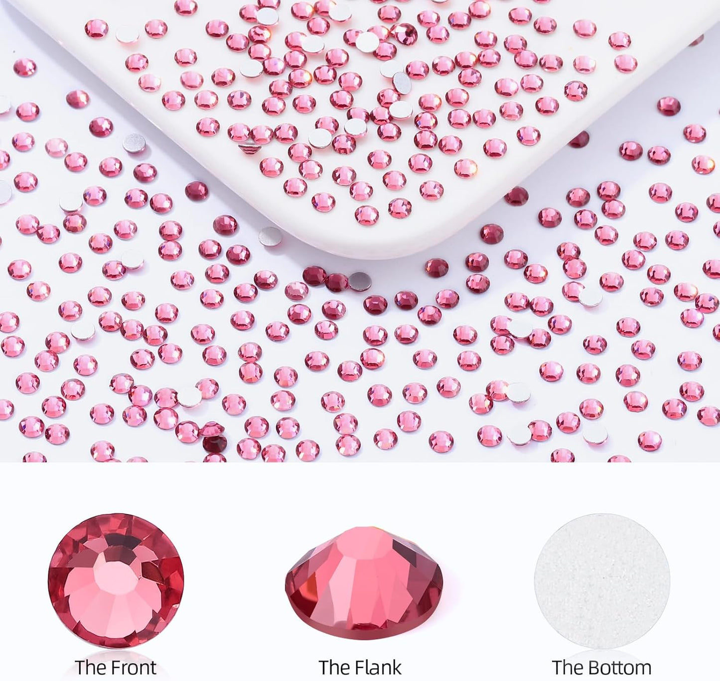 Rose Flatback Rhinestones, Glass Rhinestones for Nail Art and Craft, Glue Fix, Loose Crystal Gemstones(Rose, SS8, 2880pcs, 2.3-2.5mm)