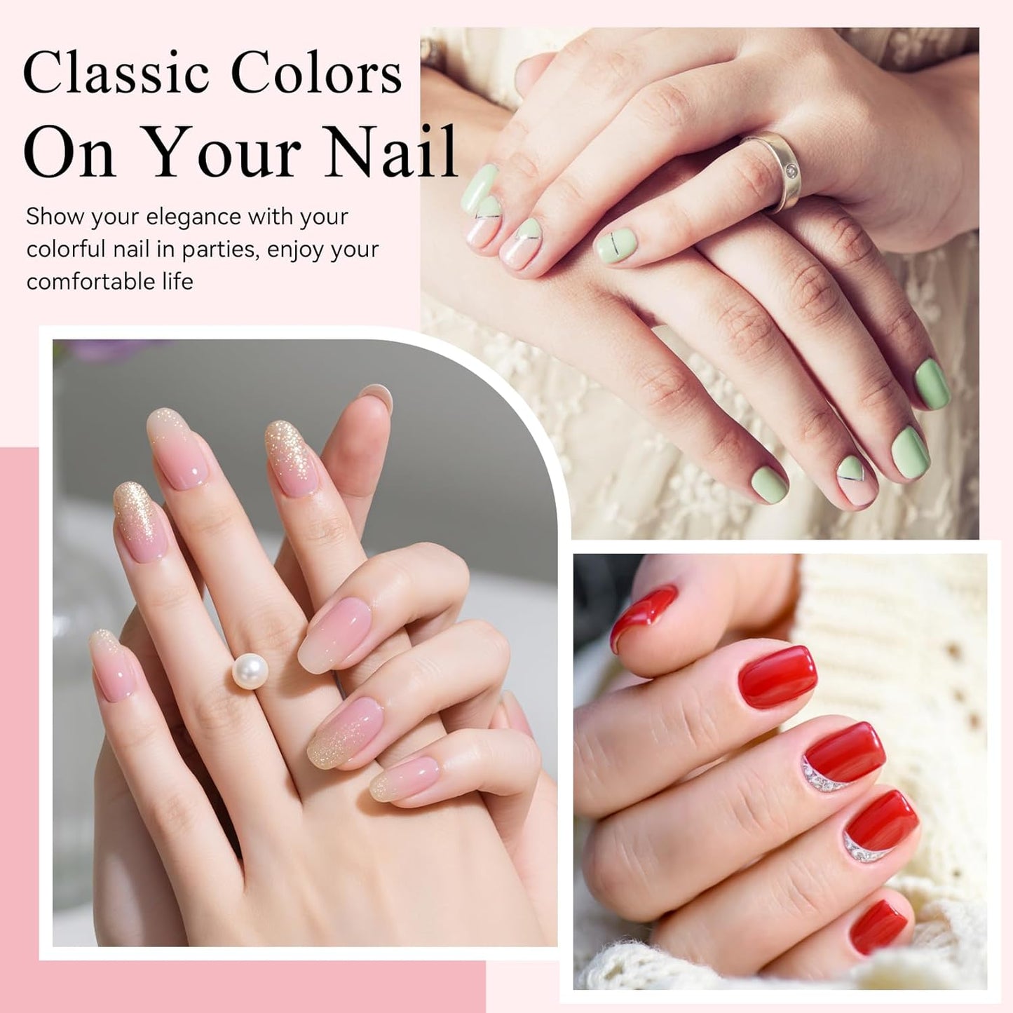 Phoenixy 30 PCS Gel Nail Polish 25 Colors Gel Nail Polish Set with Base Coat Glossy Matte and Glitter Top Coat Pink Red Green Starter Gift for Women - PCB9041