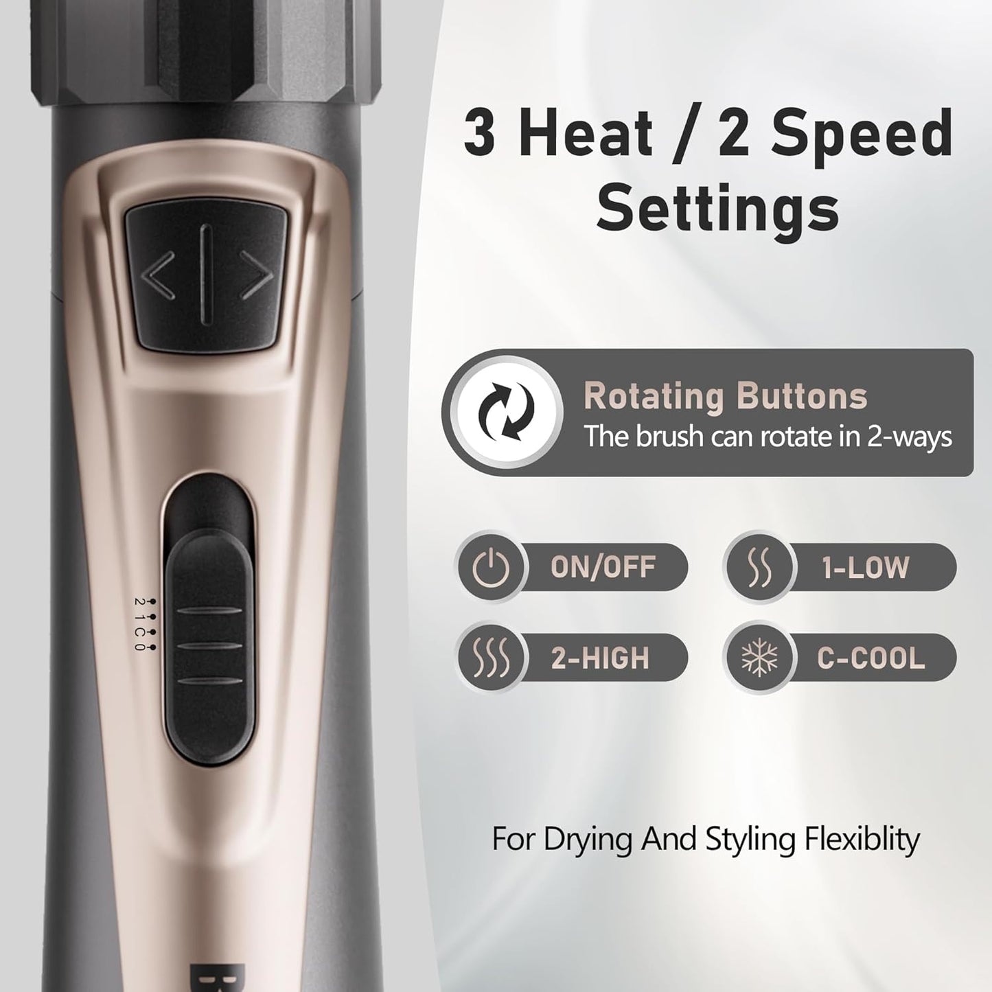 Beautimeter Hair Dryer Brush, Spinning Blow Dryer Brush for Smooth Blowouts, 3-in-1 Rotating Hot Air Brush Styler for Various Hair Styles