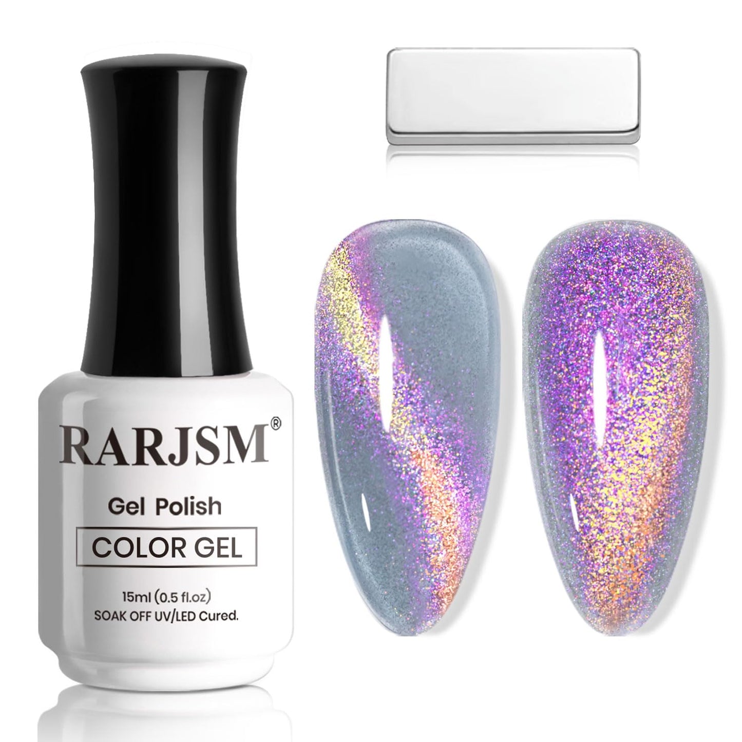 RARJSM Gray Blue Aurora Cat Eye Gel Nail Polish Multichrome Purple Orange Color Glitter Candy Glass Diamond Cat Eye Gel Polish with Magnet Stick Soak off UV LED Curing Requires Home Salon Diy Nail Art
