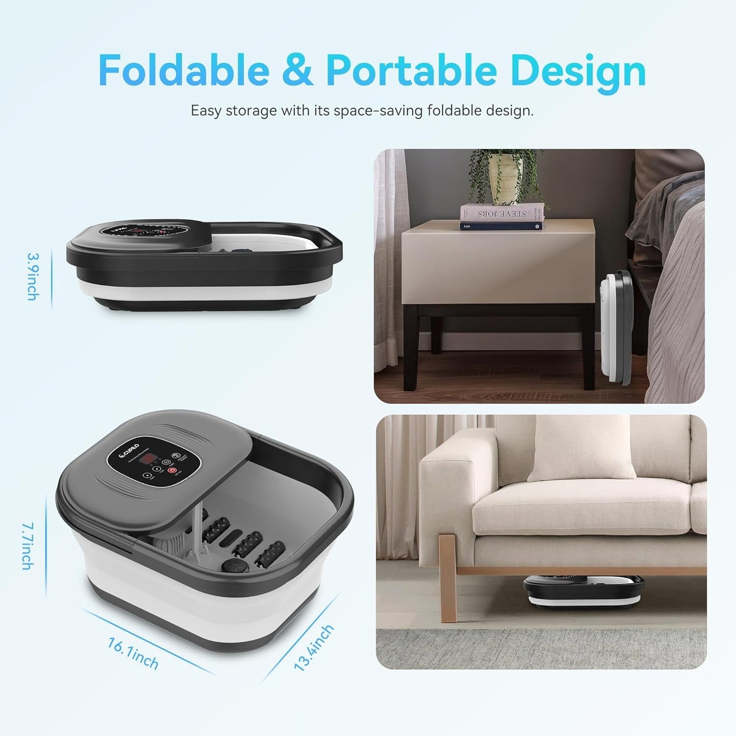 Foot Spa Bath Massager, Collapsible Foot Soaking Tub with Heat, Bubbles, Red Light, Pumice Stone, and Shiatsu Rollers for Relaxation, Gift for Foot Care