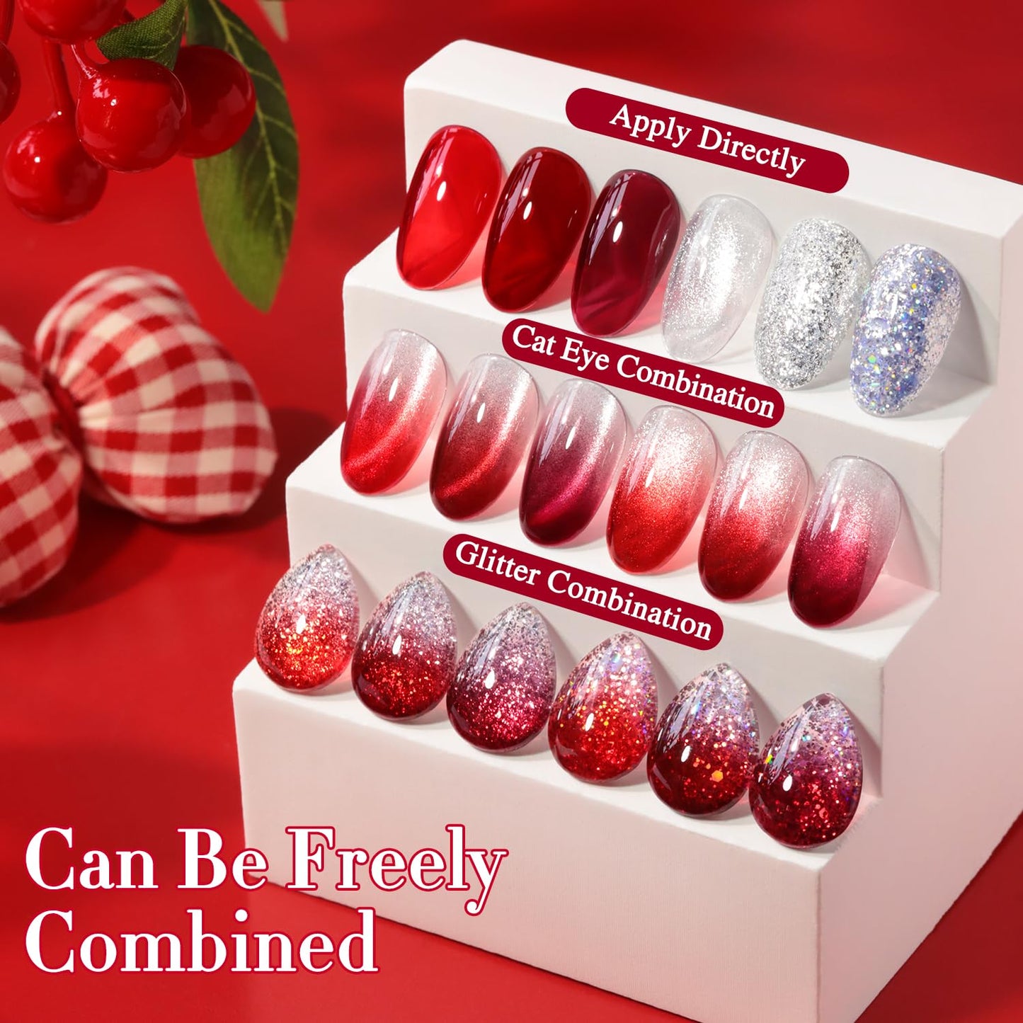 Double Rhythm 6 Pcs 15 ML Gel Polish Set Same Color Same Bottle Soak Off Gel Polish Kit Nail Art Manicure Salon DIY at Home for Women (Jelly Burgundy Red Glitter Silver -T6-56)