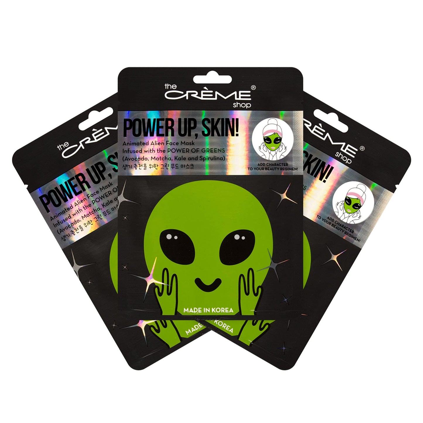 The Crème Shop Power Up, Skin! Animated Face Mask (Alien/Pack of 3)