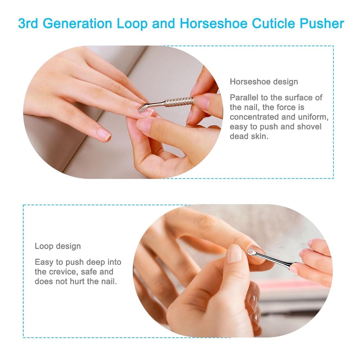 Cuticle Pusher Tool, 2PCS Professional Nail Cuticle Remover Trimmer Cutter Fork Kit, Premium Stainless Steel Durable Manicure Kit for Women, Fingernails and Toenails