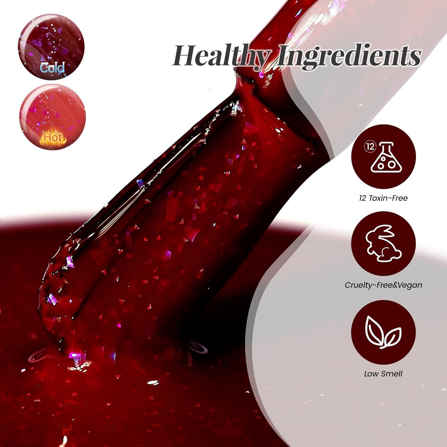 YTD Likomey Color Changing Gel Nail Polish,15ml Red To Burgundy Shimmer Brocade Glitter Mood Temperature Change Colors Iridescent Flakes,Ombre Thermal Fall Winter UV Varnish,WB350