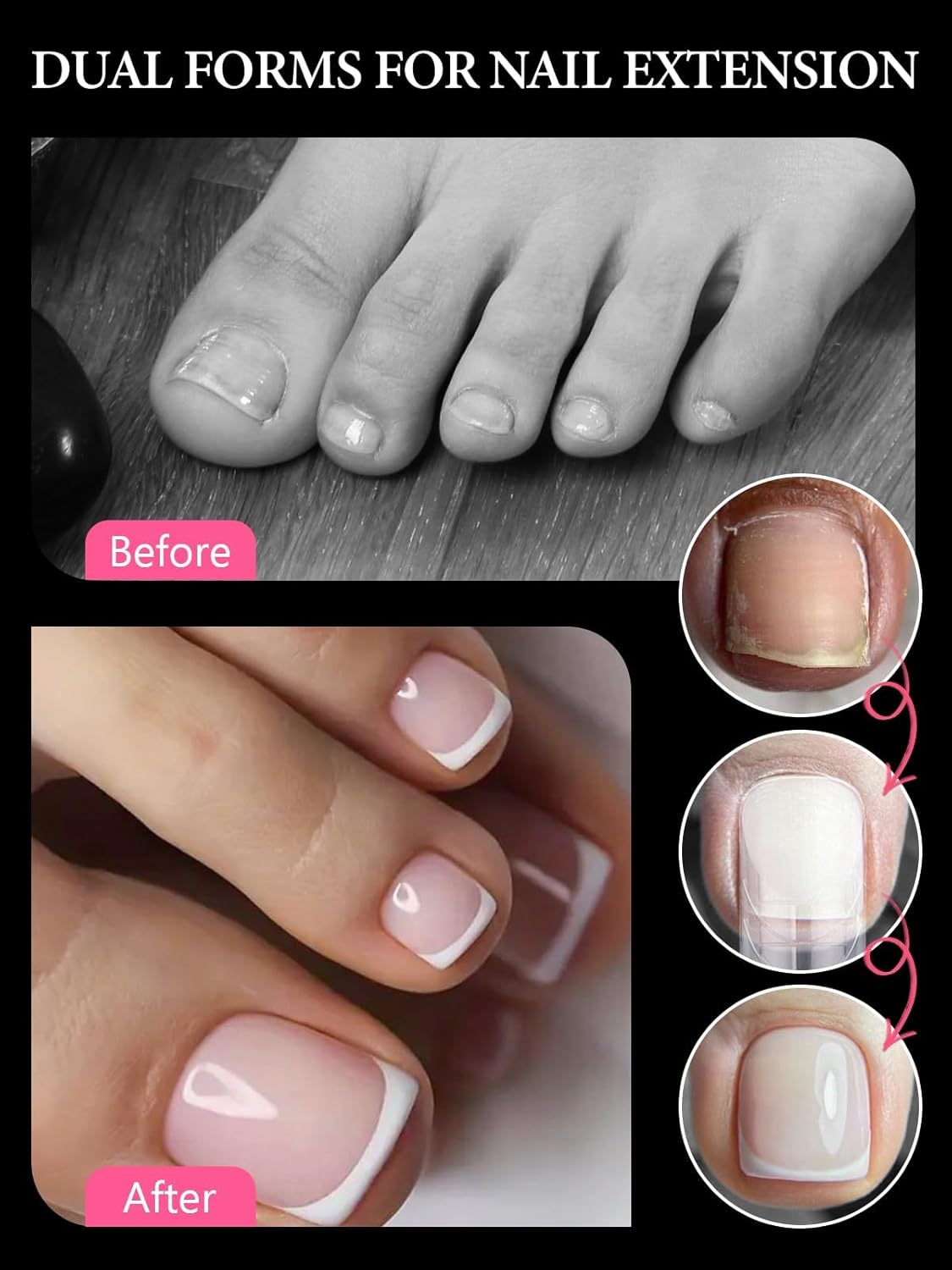 EBANKU Poly Gel Toenail Kit, Toe Dual Nail Forms Reusable Poly Gel Nail Kit for Toe Nail Extension Gel Press on Toe Nail Tips Poly Gel Toenail Forms for Women Pedicure Tools, 120PCS, 120 Sizes