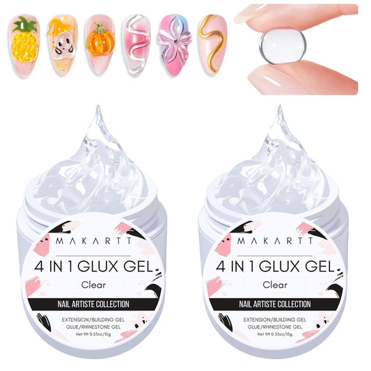 Makartt 3D Gel Nail Art: 4 in 1 Clear Solid Gel Builder for Extension UV Nail Glue for Acrylic