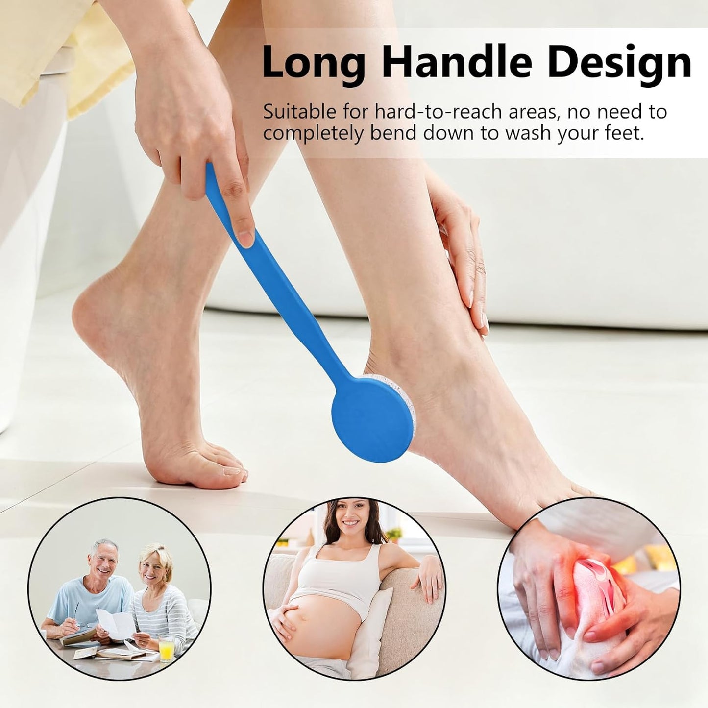 Pumice Stone for Feet with Long Handle (Curved Handle, Blue, Count, 1)