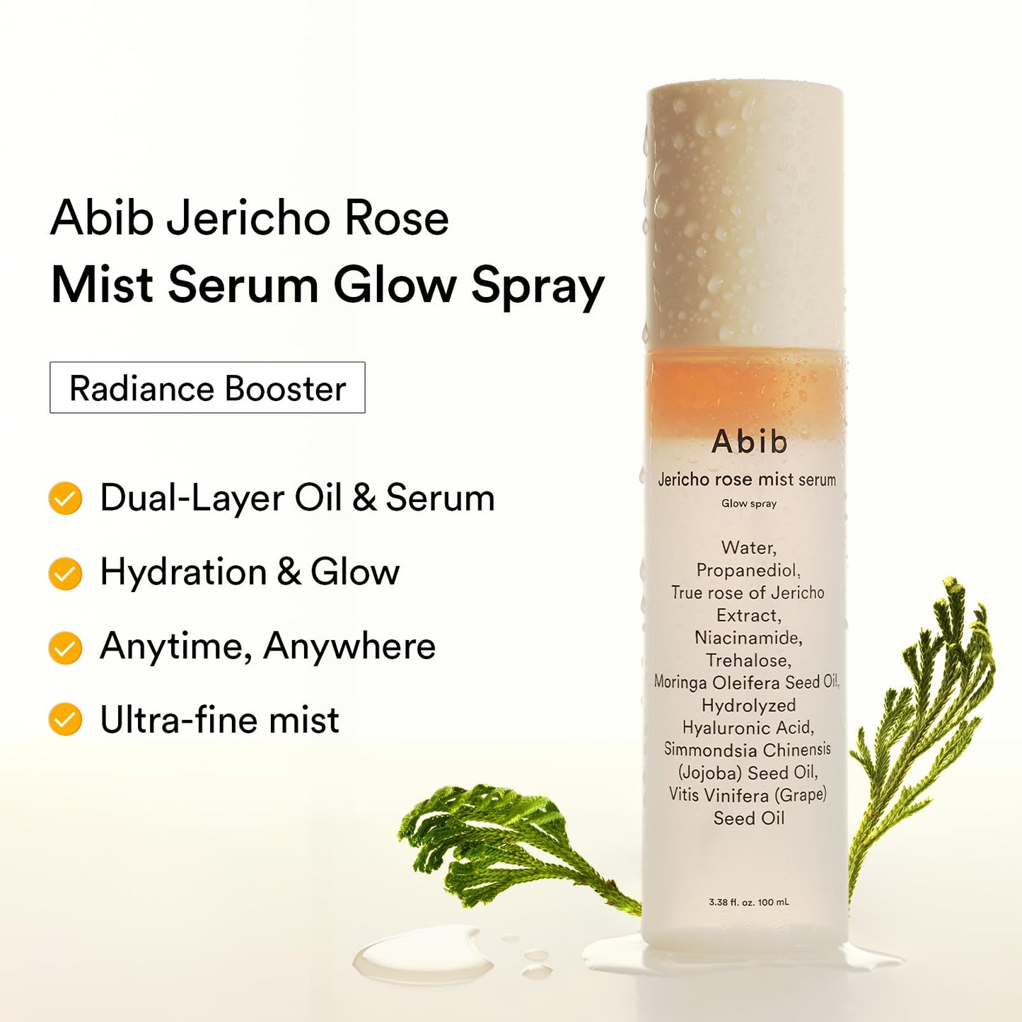 Abib Jericho Rose Mist Serum, Glow Spray 3.38 fl oz I Vegan Collagen, Creamides I Face Moisturizer