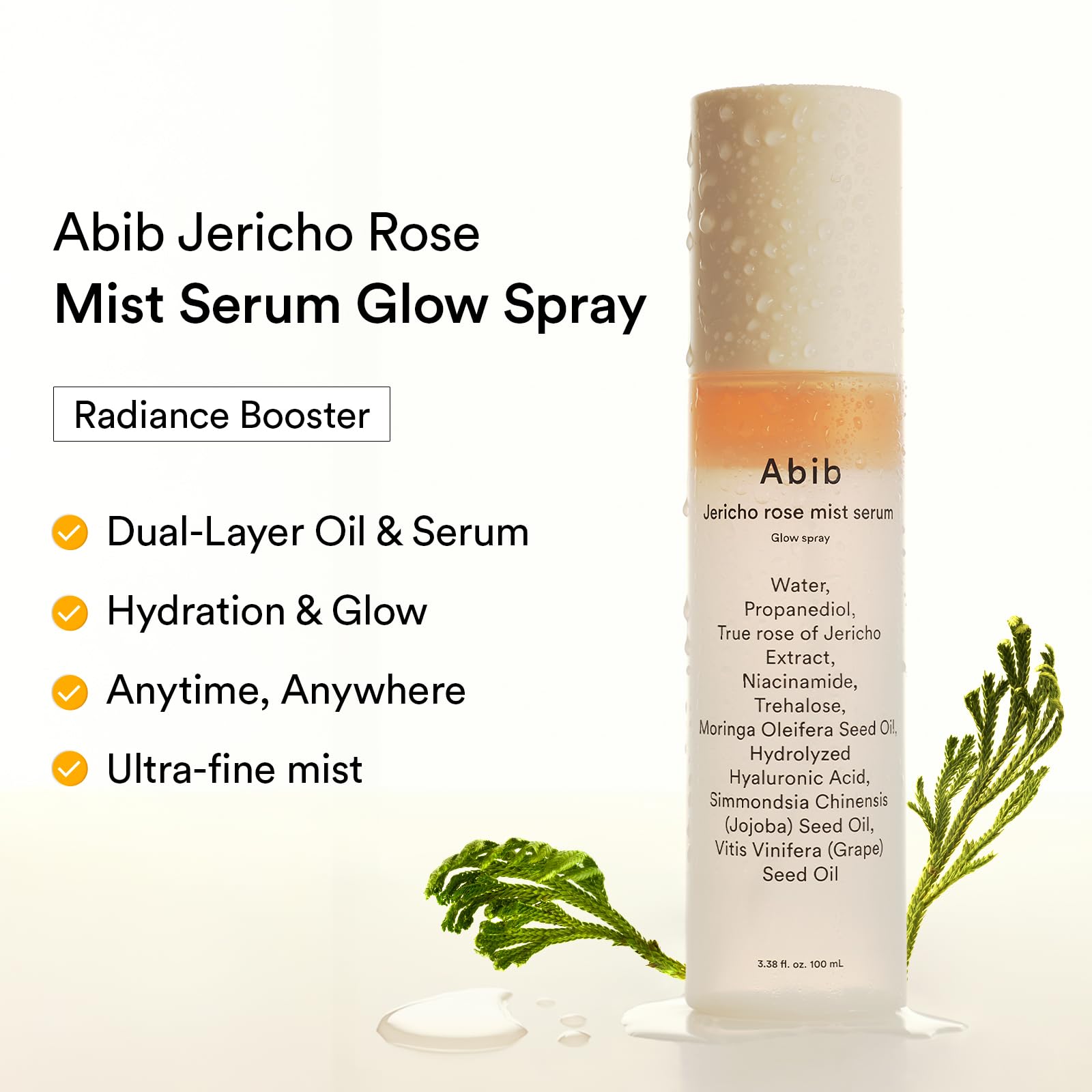 Abib Jericho Rose Mist Serum, Glow Spray 3.38 fl oz I Vegan Collagen, Creamides I Face Moisturizer