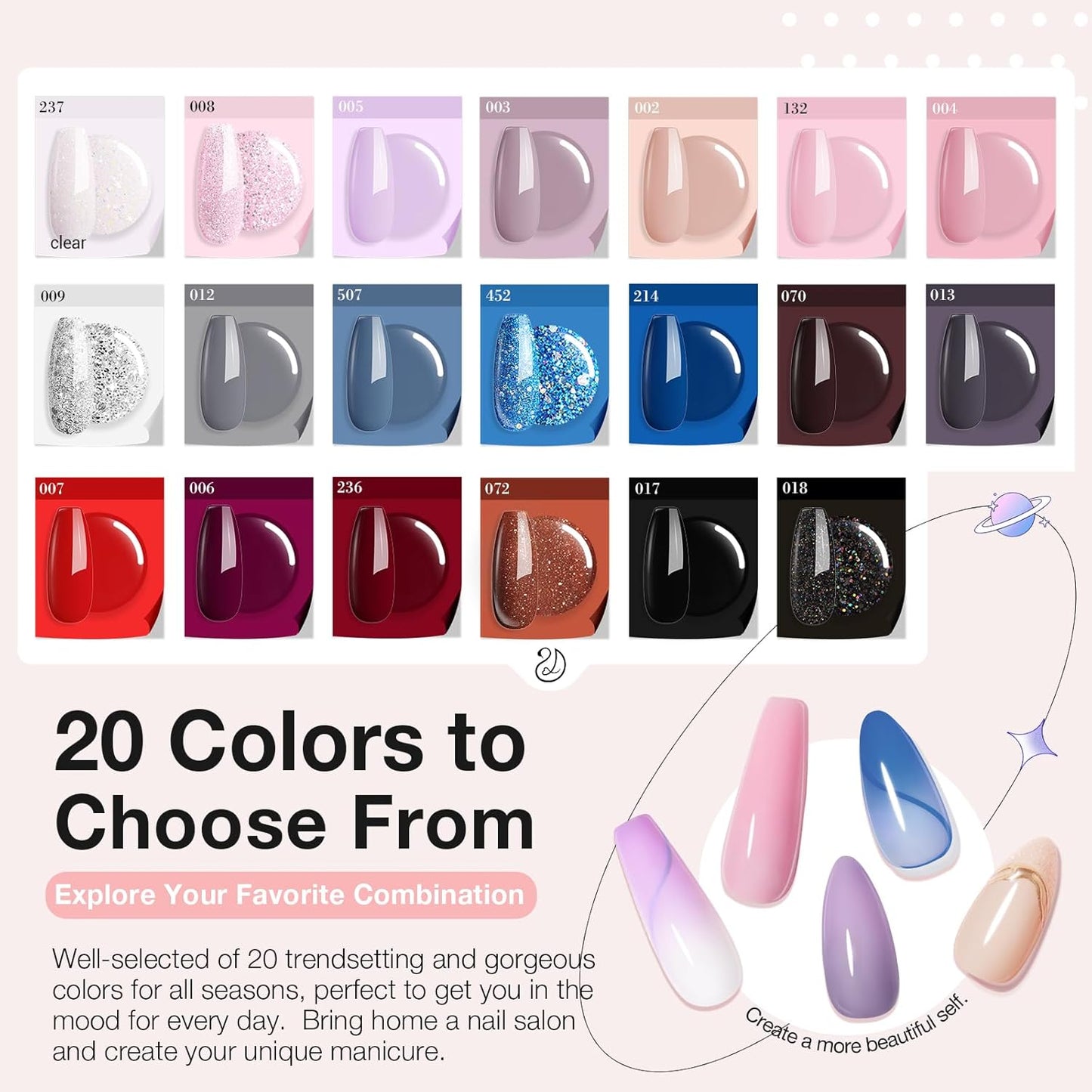 AZUREBEAUTY 31 Pcs Dip Powder Nail Kit Starter, 20 Colors Glitter Nude Pink Gray Red Dip Powder Liquid Set with Top & Base Coat Activator for French Nails Art Manicure DIY Salon Woman Gift