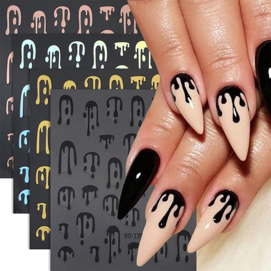 6 Sheets Halloween Blood Drop Nail Art Stickers Decals Gold Silver Butterfly Nails Stickers