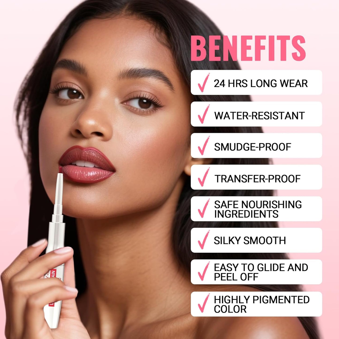 iMethod Lip Liner Stain - Lip Stain, 2-In-1 Dual-Ended Peel Off Lip Stain with Tweezer, Natural Long Lasting Peel Off Lip Liner, Easy to Use for All Skin Types, Stay All Day, Rose