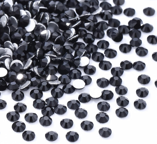 Black Flatback Rhinestones, Glass Rhinestones for Nail Art and Craft, Glue Fix, Loose Crystal