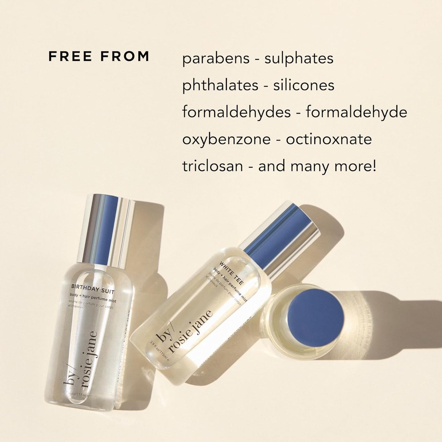 By Rosie Jane Body & Hair Perfume Mist (White Tee) - Clean Hair & Body Mist for Women - With Notes of Cotton Blossom, Lily Water & Soft Rose (115ml)