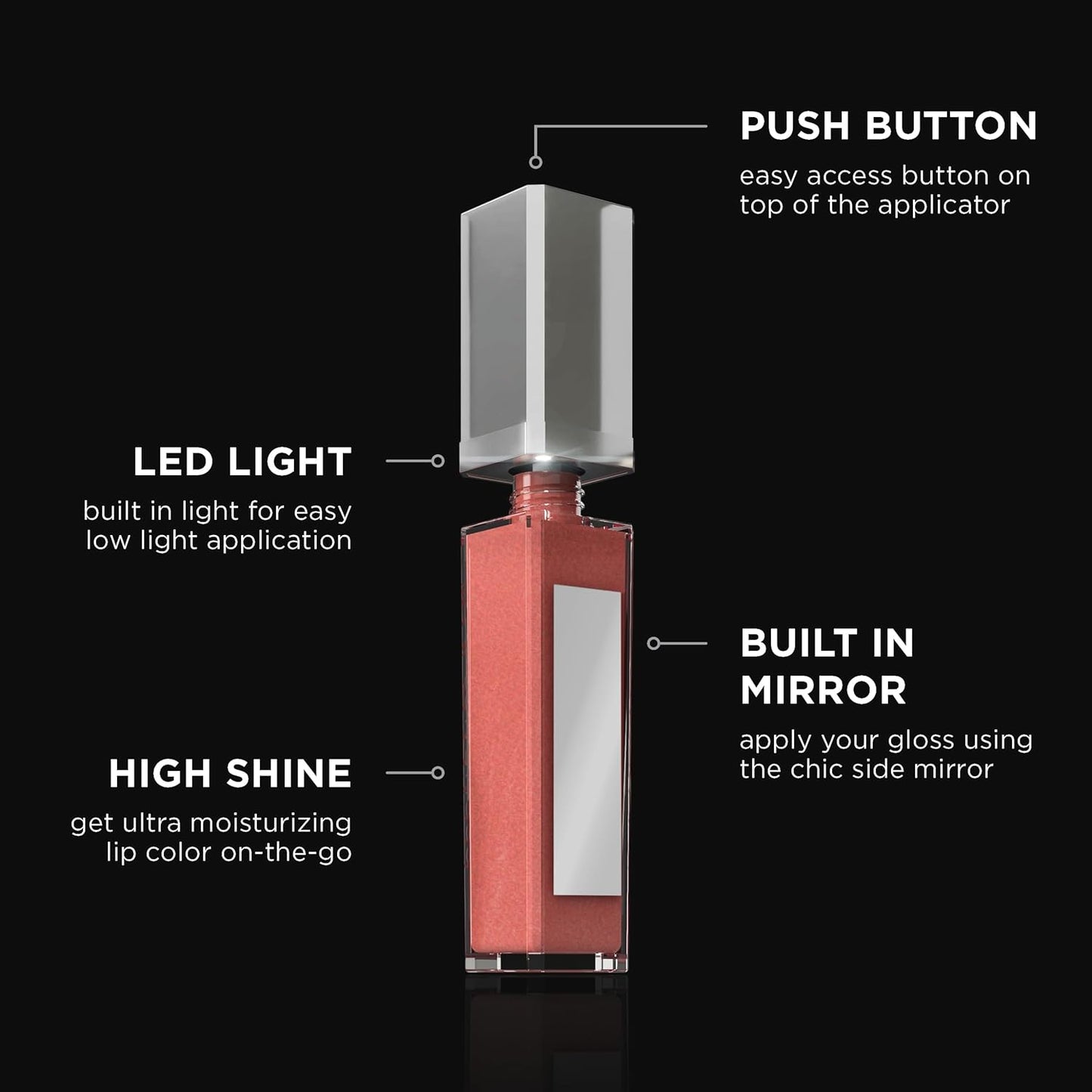 Pure Cosmetics Pure Illumination Lip Gloss - LED-lit Applicator w/Side Mirror - Non-Sticky, Moisturizing & Hydrating Lip Glosses - Soothes & Protects Dry Chapped Lips (Interstellar)