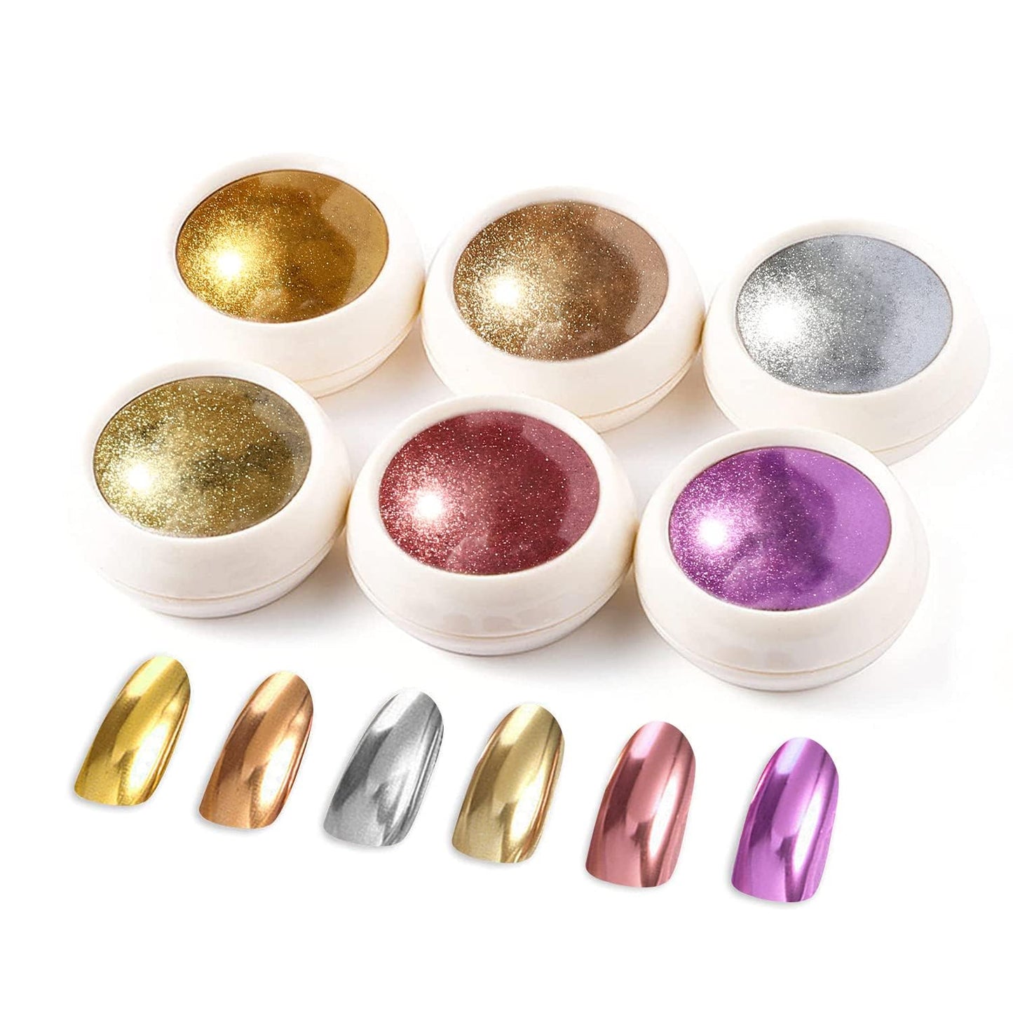 6 Jars Chrome Nail Powder, Chrome Effect Nail Powder Set, Shiny Nail Glitter Powder with Magic Mirror Effect for Nail Art Design Decoration
