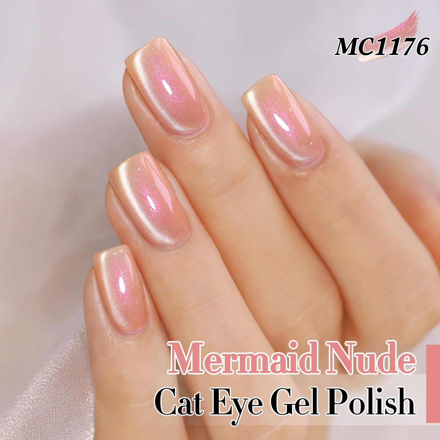 Double Rhythm 0.5 Oz Cat Eye Gel Polish with Magnet Same Color Same Bottle Holographic Glitter Shimmer Translucent Color Salon 15 ML Magnetic Nail Art (Mermaid Nude-MC1176)