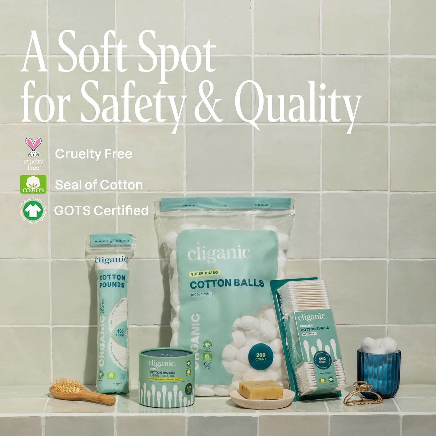 Cliganic Premium Cotton Rounds | Makeup Remover Pads, Hypoallergenic, Lint-Free | 100% Pure Cotton (6 Pack)