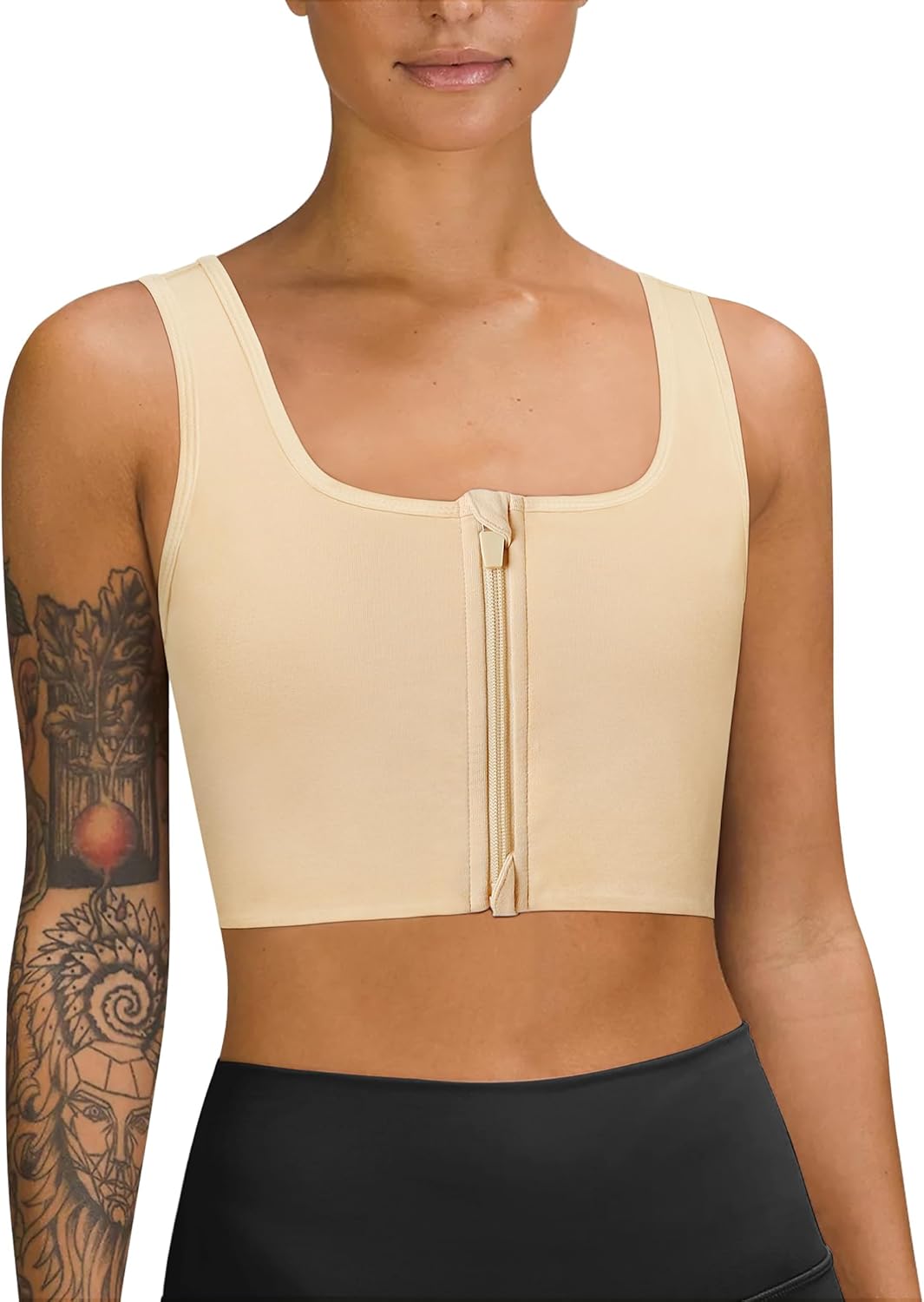 LEINIDINA Chest Binder Tomboy Transgender FTM Square Collar with Front Zipper Binder Bra Tank Top