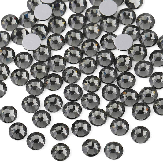 Beadsland 288pcs Flat Back Crystal Rhinestones Round Gems for Nail Art and Craft Glue Fix,Black