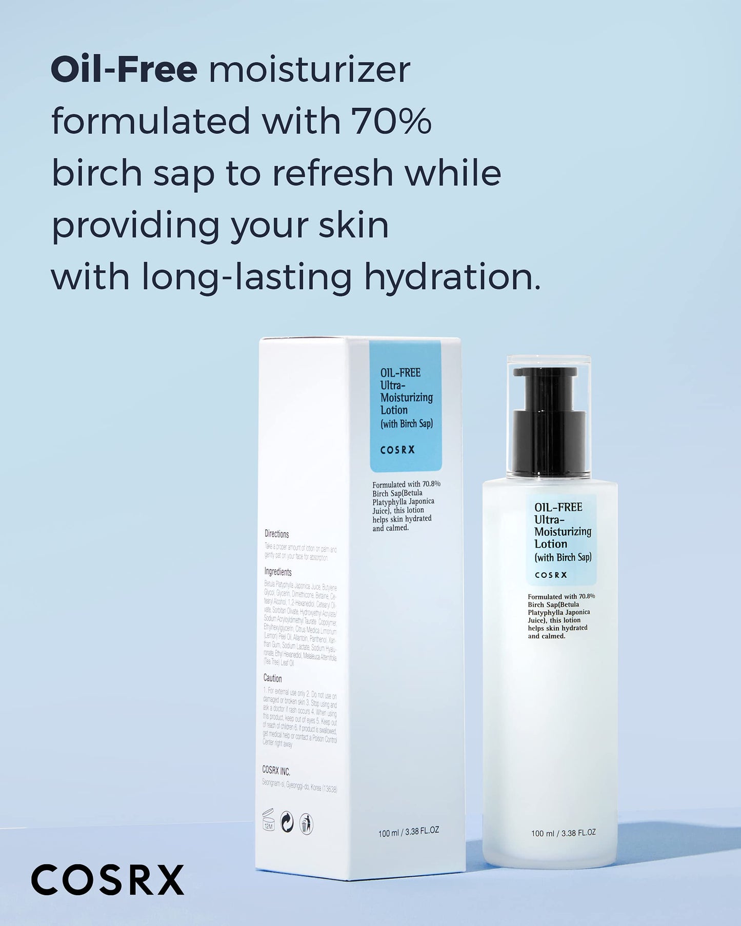 COSRX Oil Free Lotion with Birch Sap, Acne Facial Moisturizer, 3.38 fl oz
