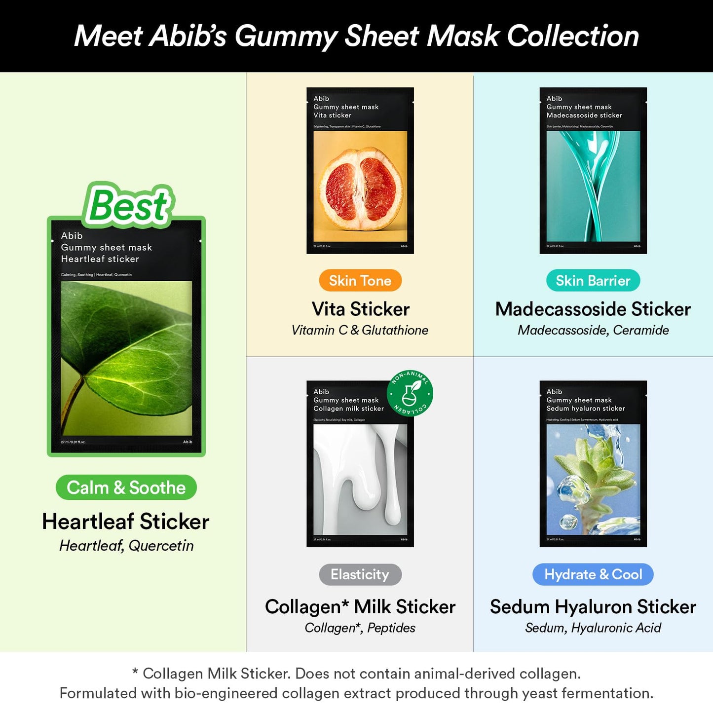 Abib Gummy Sheet Mask Heartleaf Sticker 10 Sheets (Soothing) I Korean Face Mask for Sensitive Skin