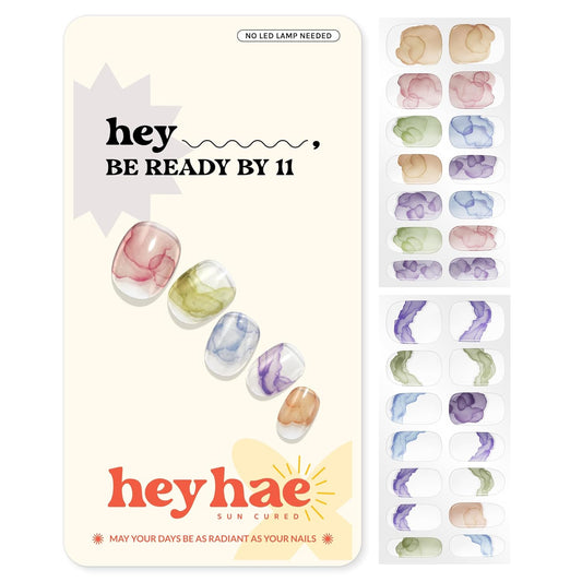 Semi Cured Gel Nail Strips | No LED Lamp Needed | Marble, Spring | Easy Apply & Remove, Salon